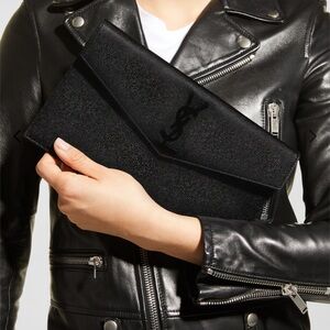 NWT $675 Saint Laurent Uptown YSL Pouch in Grained Leather